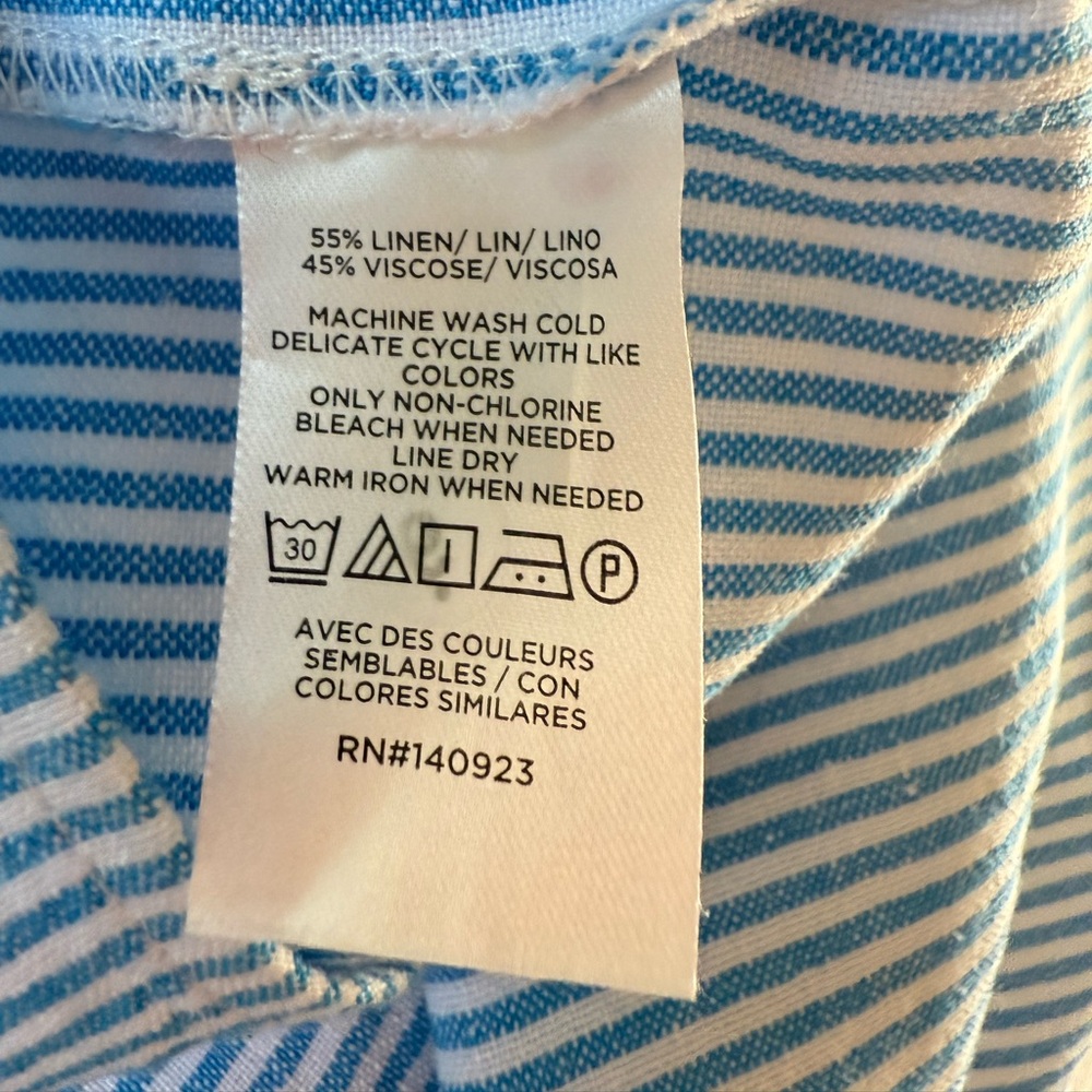 Loft Linen blend Striped One-Shoulder Top Blue White Women’s Size Large - Picture 11 of 12